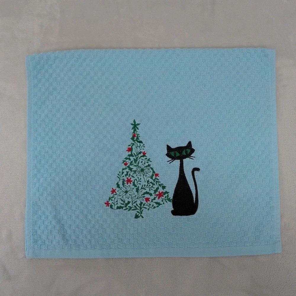 Christmas Mid Mod Cat Retro Mid-Century Modern Atomic Kitchen Bar Hand Towel